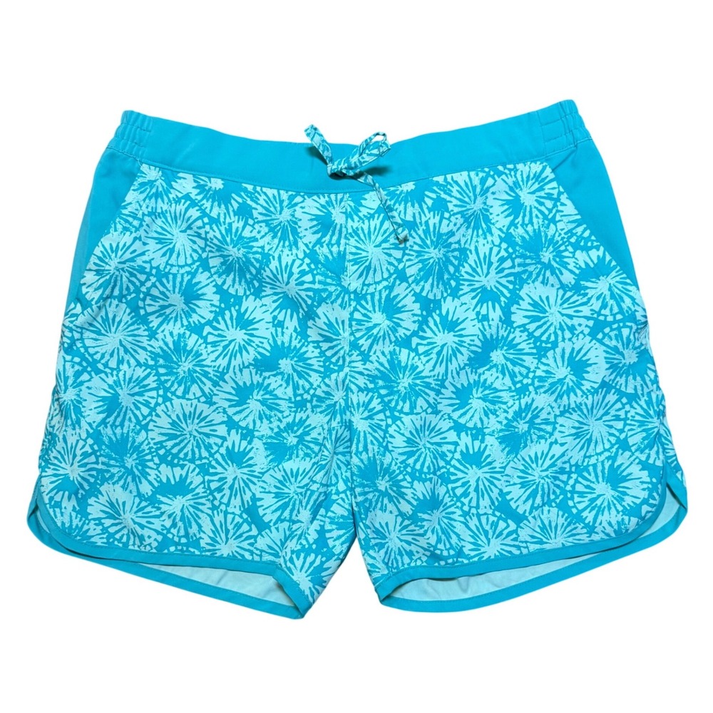 Columbia Girls Blue Floral Omni-Shade Shorts Size L 14/16 Sun Protection